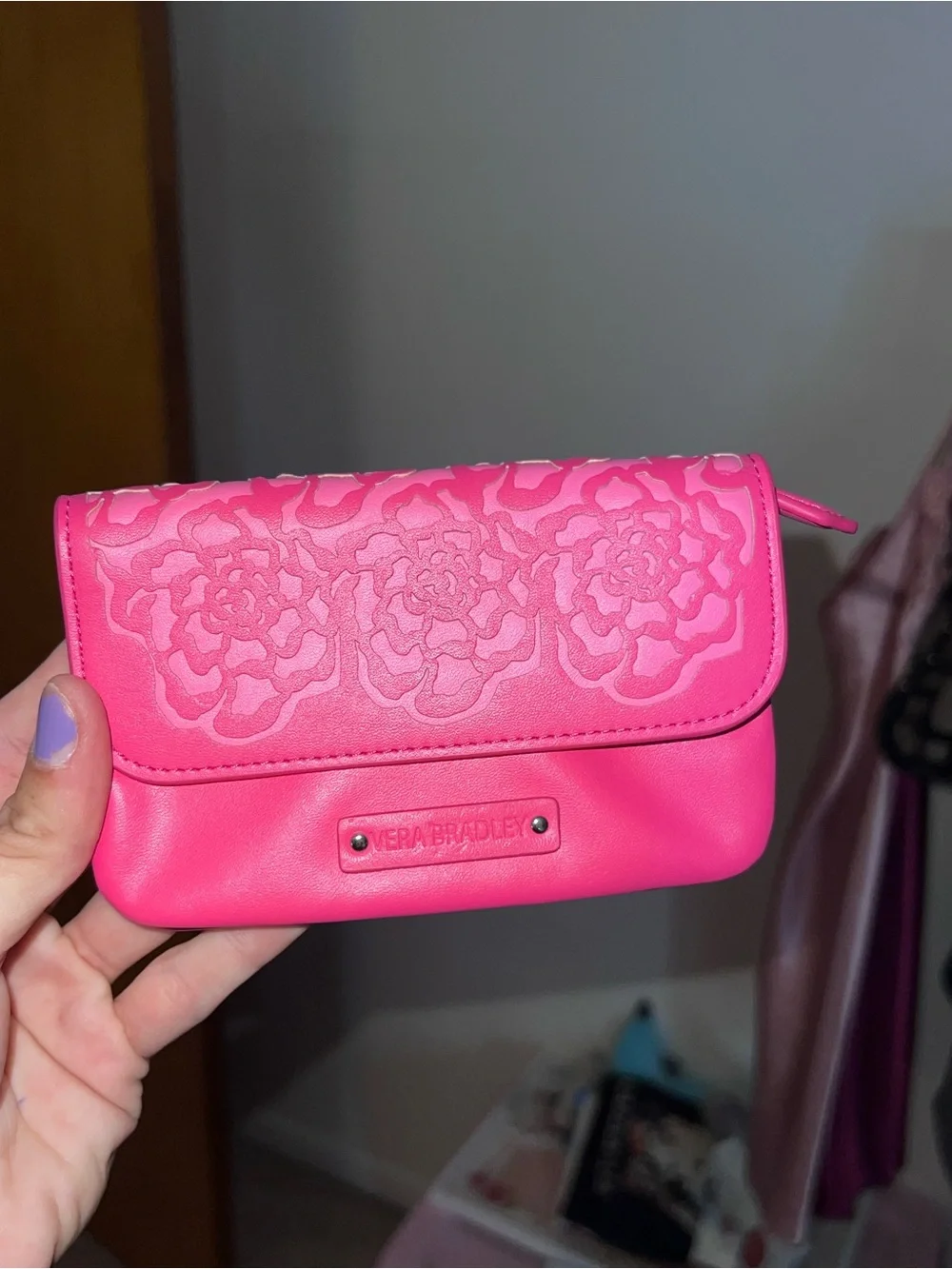 Vera Bradley Hot Pink Debossed Floral Snap Wallet